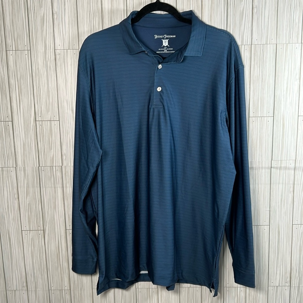 Hickey Freeman Men's Golf Long Sleeve Performance Polo Shirt Blue Size Large‎